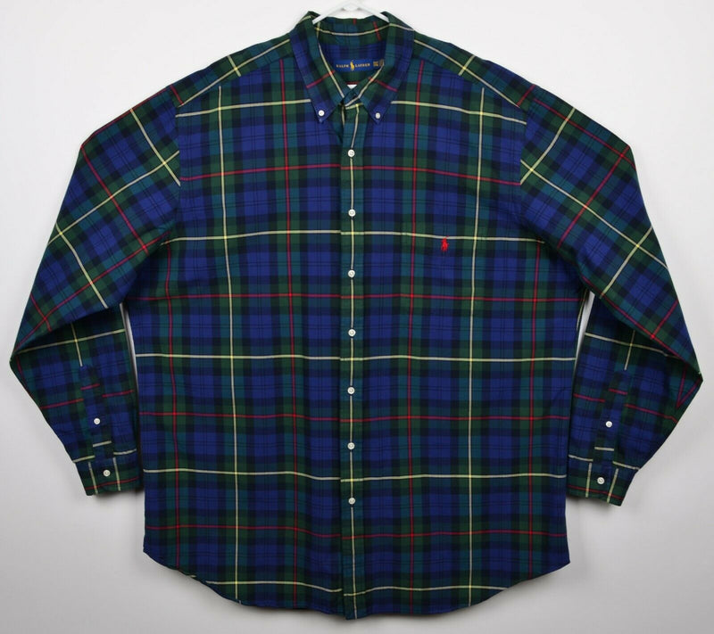 Polo Ralph Lauren Men's 2XLT Green Blue Tartan Plaid Button-Down Flannel Shirt