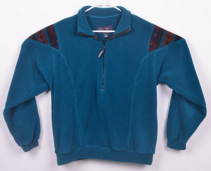 Vintage 90s Polartec Men's Medium Half Zip Fleece Jacket Teal Aztec Accent