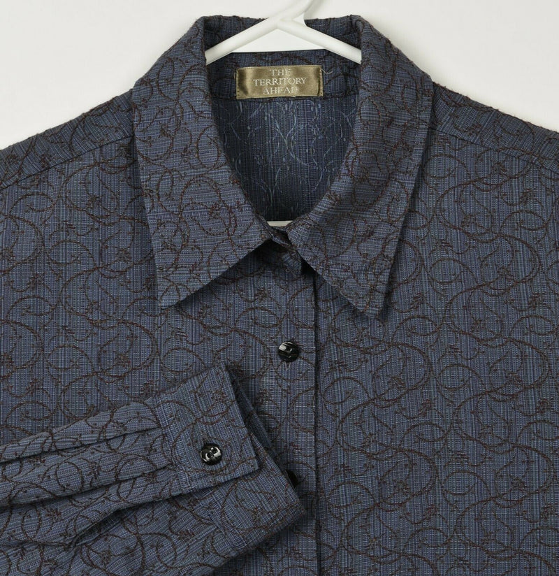 The Territory Ahead Women's Large/XL? Textured Navy Red Button-Front Shirt
