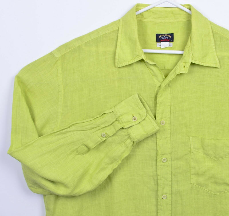 Paul & Shark Yachting Men's Large 100% Linen Lime Green Made in Italy Shirt