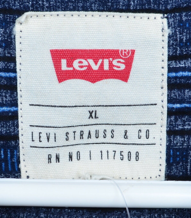 Levi's Men's XL Navy Blue Striped Aztec Red Tab Long Sleeve Button-Down Shirt
