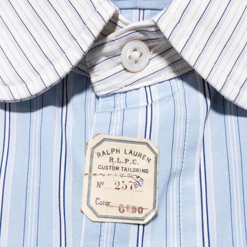 Polo Ralph Lauren Ivy Row Shirt Men Large Rounded Club Collar Blue Stripe Preppy