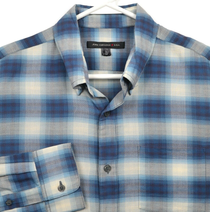 John Varvatos USA Men's Small Blue Gray Plaid Lightweight Button-Down Shirt