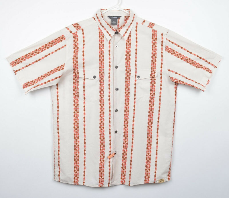Cloudveil Men's Large Striped Geometric Button-Front Cream Hiking Casual Shirt