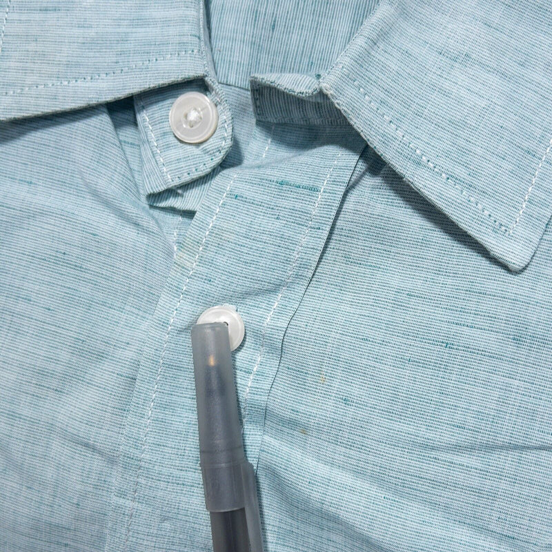 UNTUCKit Linen Shirt Medium Men's Light Green/Blue Long Sleeve Button-Front