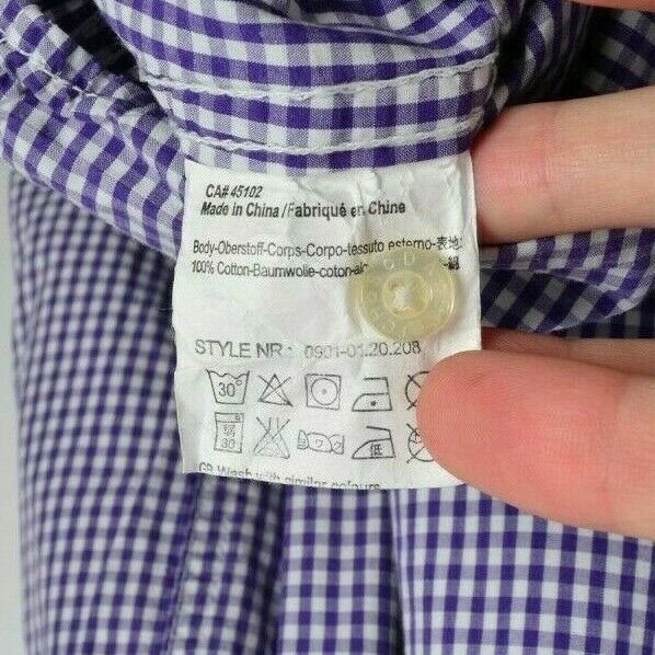 Scotch & Soda Men's Large Purple Check Contrast Trim Snap Button-Front Shirt