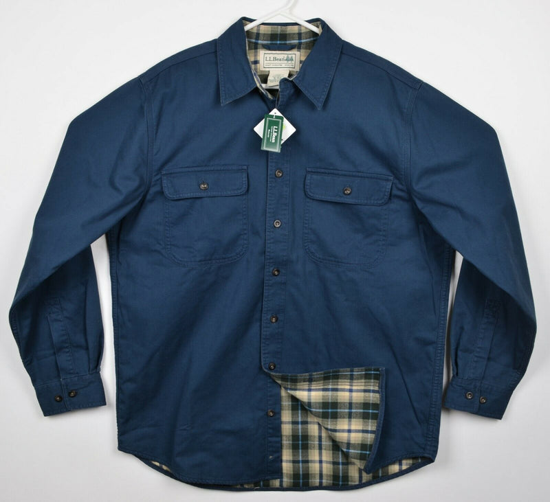 LL Bean Men's Medium Lined Hurricane Flannel Lined Blue Chore Shirt Jacket