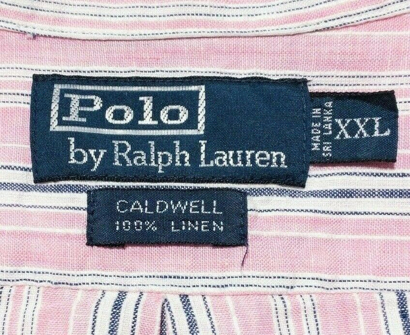 Polo Ralph Lauren Linen Shirt 2XL Men's Pink Striped Caldwell Short Sleeve