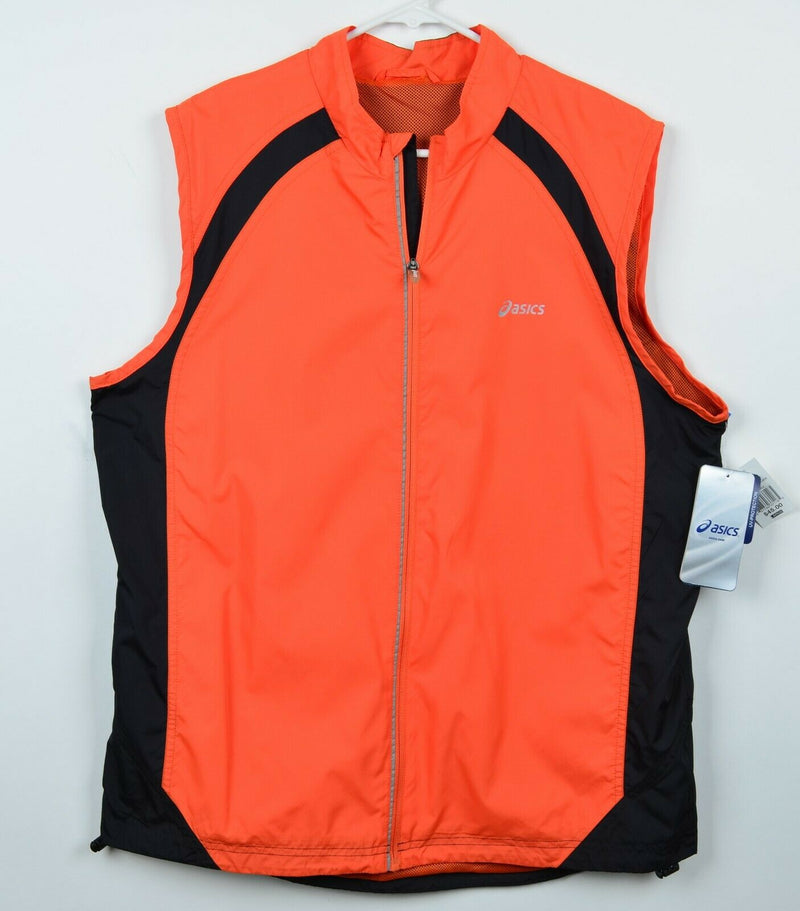 Asics Men's Large Running Orange Black Water Resistant Reflective Zip Racer Vest