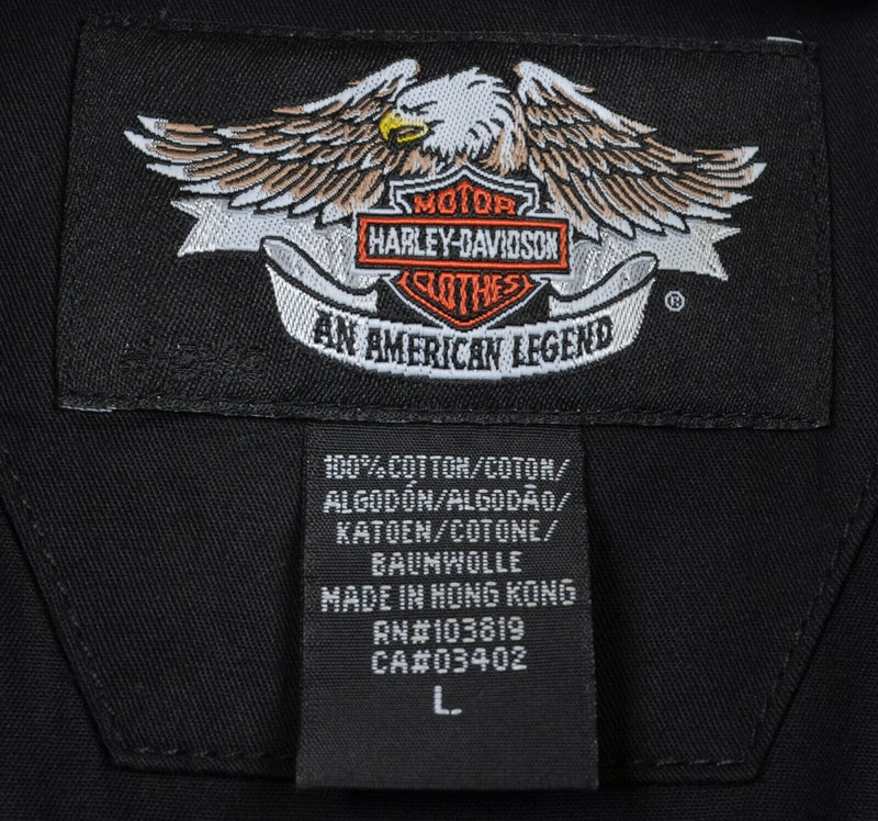 Harley-Davidson Men's Large Staff Black Orange Garage Mechanic Biker Buell Shirt