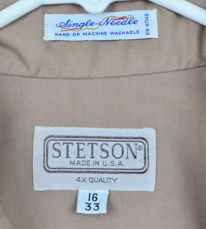 Vtg Stetson Men's Sz Large 16/33 Pearl Snap Beige Western Rockabilly Shirt