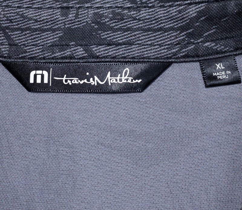 Travis Mathew Polo XL Men's Golf Shirt Floral Palm Gray Black Wicking Stretch