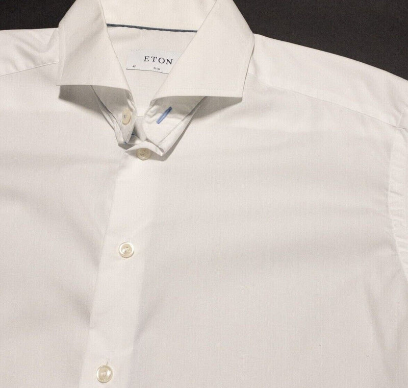 Eton 16.5 Slim Men's Dress Shirt Solid White Cutaway Collar Long Sleeve Button