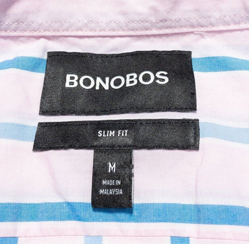 Bonobos Medium Slim Fit Men's Shirt Pink Blue Stripe Long Sleeve Button-Down