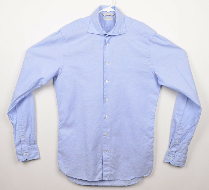 Suitsupply Men's Sz 15.5/Large Cotton Linen Blend Blue Spread Collar Dress Shirt