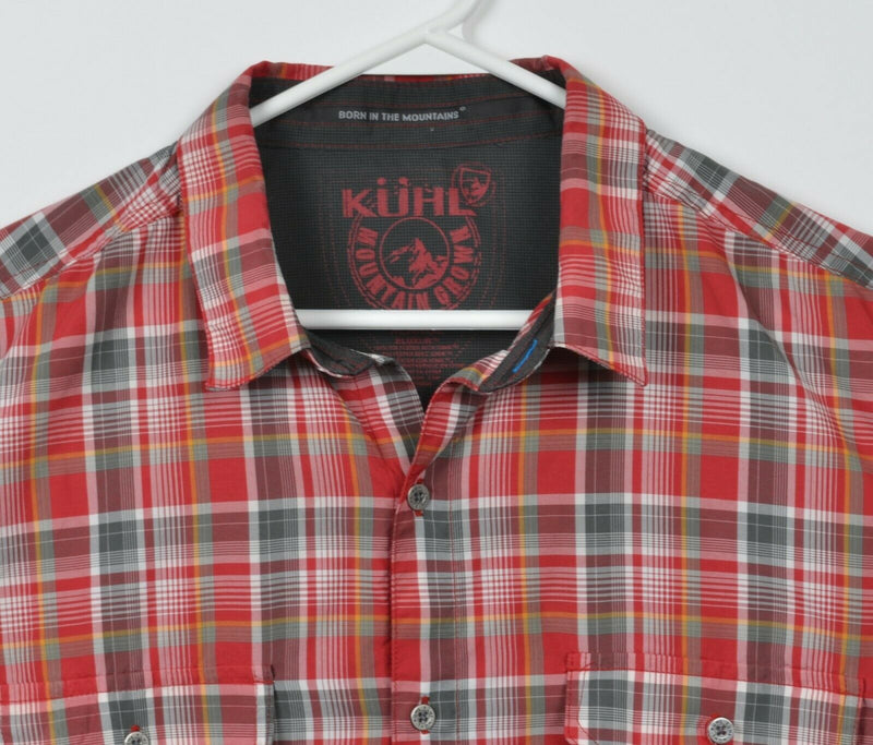 Kuhl Eluxur Men's XL Red Plaid Hiking Outdoor Polyester Ionik Button-Front Shirt