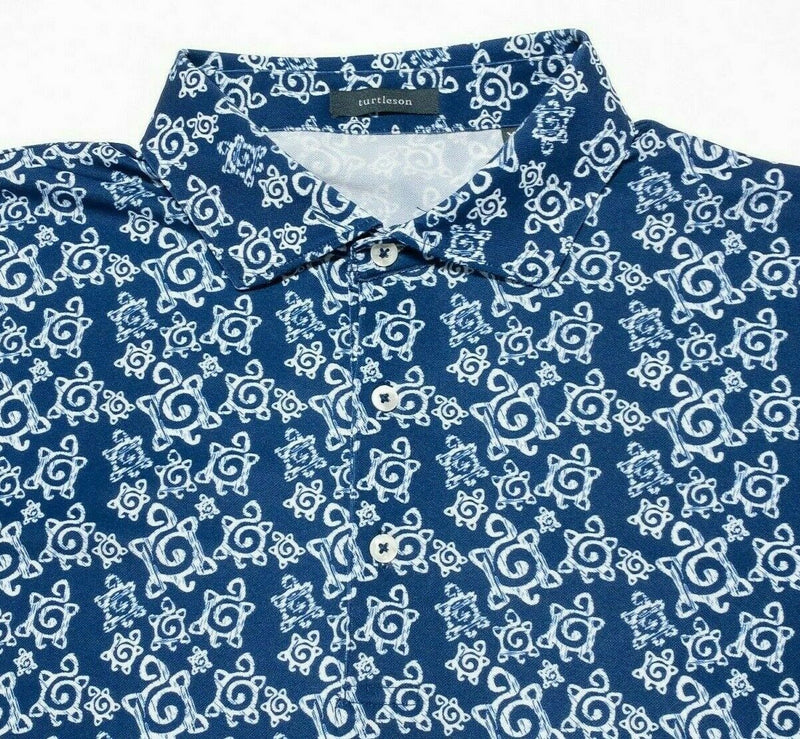 Turtleson Polo Shirt XL Men's Golf Blue Wicking Logo Print Geometric Polyester