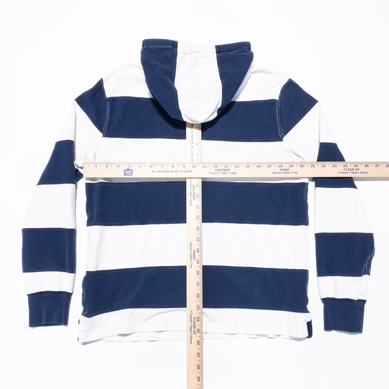 Polo Ralph Lauren Rugby Hoodie Men's Large Blue White Chunky Stripe Pullover