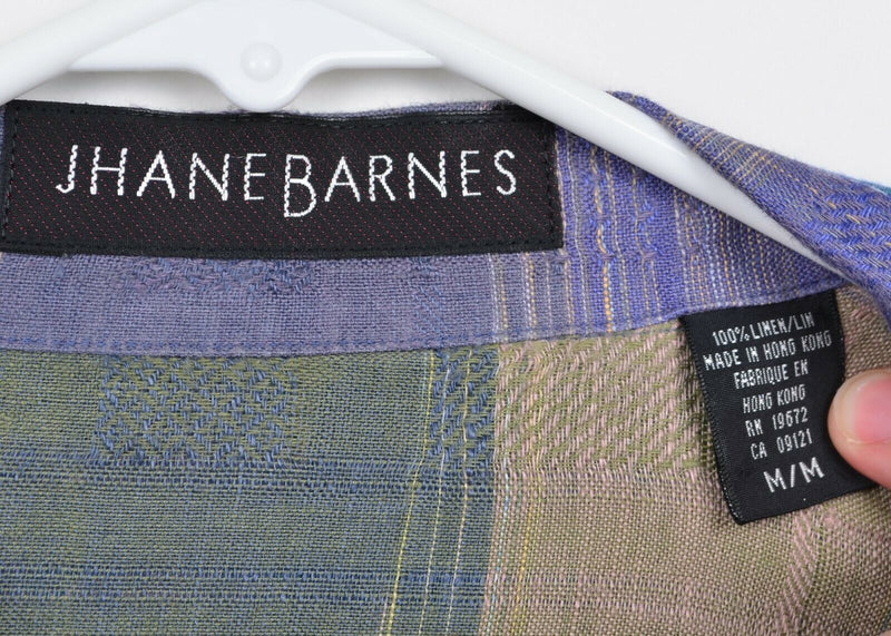 Jhane Barnes Men's Sz Medium 100% Linen Purple Green Plaid Lounge Shirt