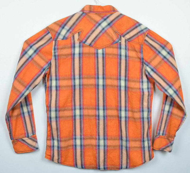 BKE Vintage Men's XL Standard Fit Orange Plaid Rockabilly Button-Front Shirt