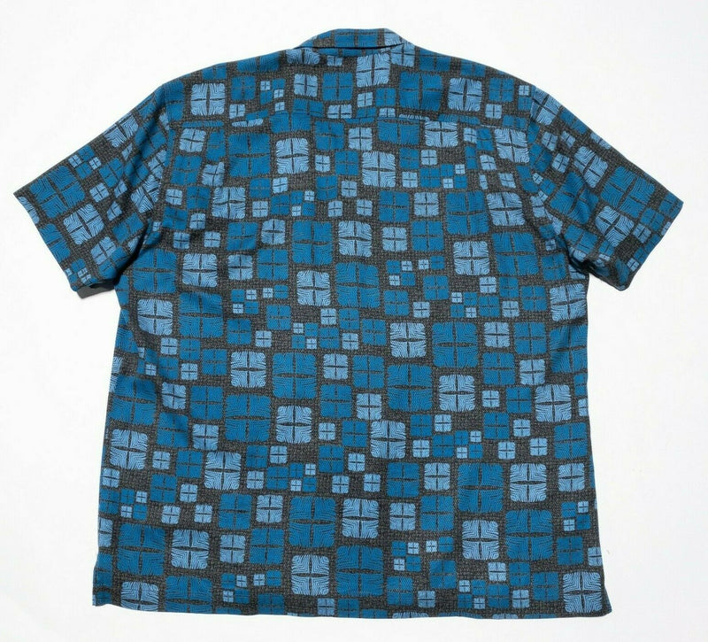 Tommy Bahama XXL Silk Camp Shirt Hawaiian Aloha Blue Geometric Short Sleeve