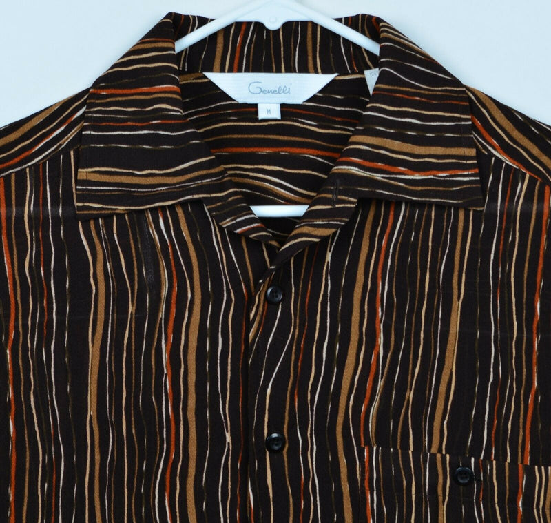 Genelli Men's Sz Medium 100% Rayon Abstract Brown Striped Lounge Shirt