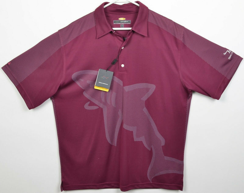 Greg Norman Men's Large Shark Graphic Maroon Red Wicking Golf Polo Shirt