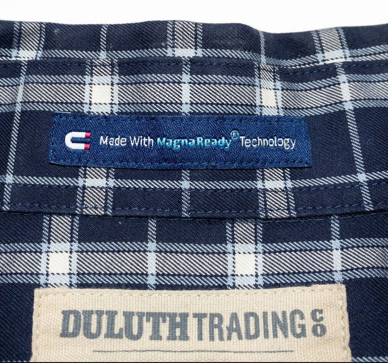 Magna Ready Shirt Men's Large Duluth Trading Long Sleeve Blue Plaid Magnets