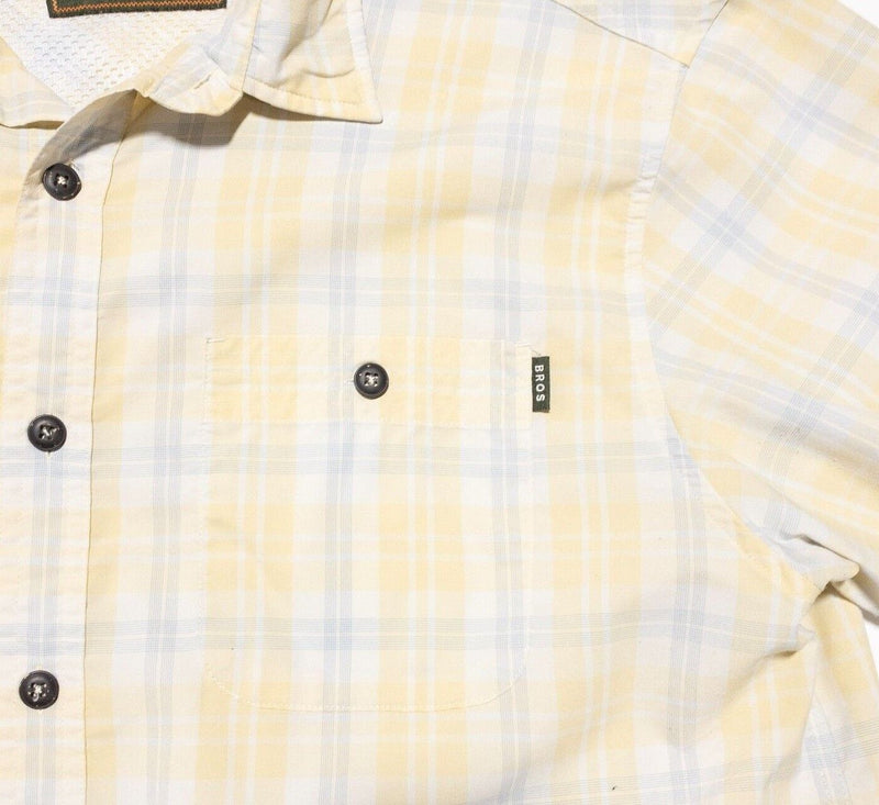 Howler Brothers Shirt Medium Men's Nylon Wicking Light Yellow Plaid Short Sleeve
