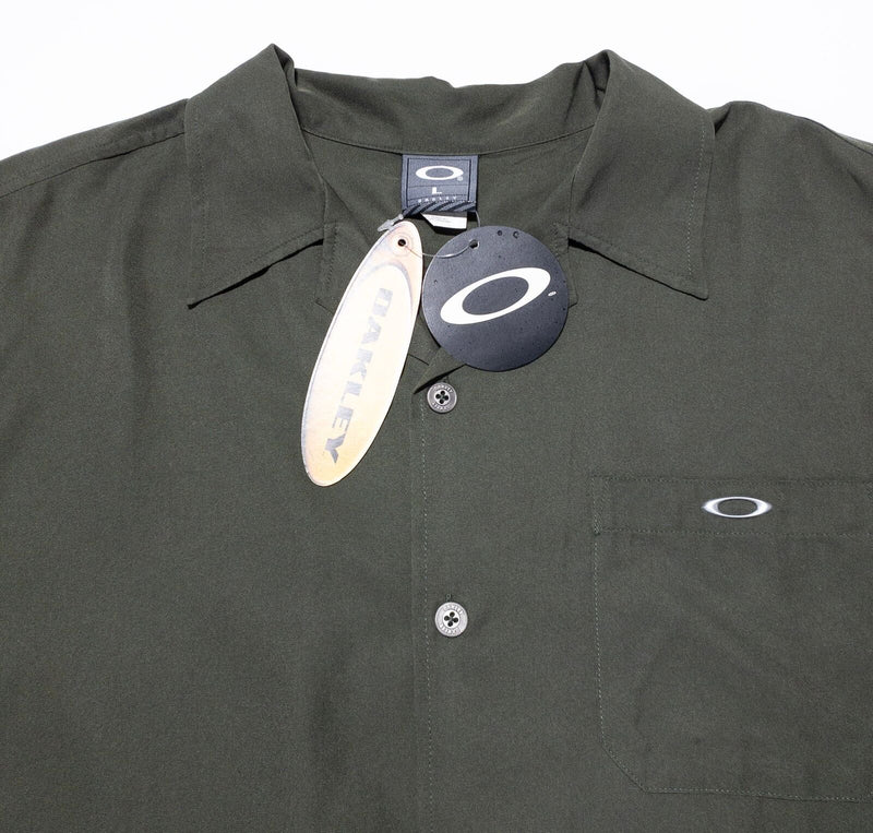 Oakley Shirt Men's Large Oversized Fit Button-Up Camp Collar Forest Green Y2K