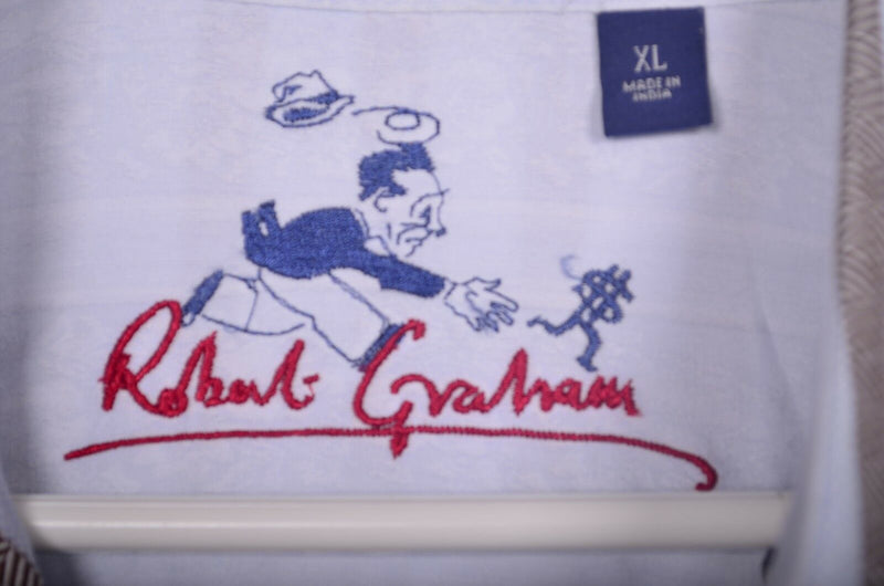 Robert Graham Men's Sz XL Money Bags Flip Cuffs Blue Brown Striped Shirt
