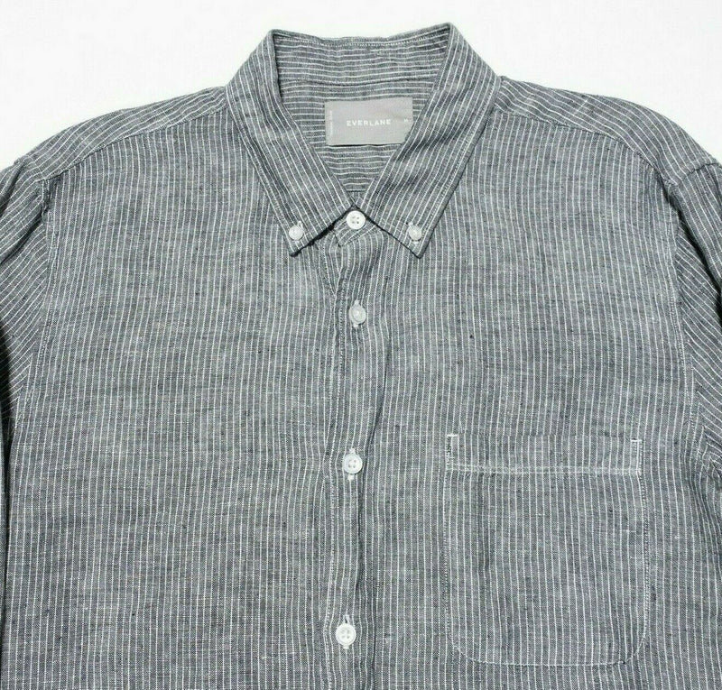 Everlane Linen Shirt Men's Medium Long Sleeve Gray Striped Button-Down
