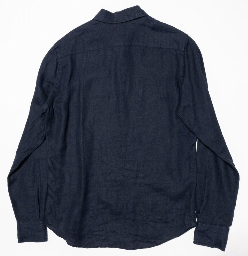 Aspesi Linen Shirt Medium Men's Long Sleeve Pop-over Button Pullover Navy Blue