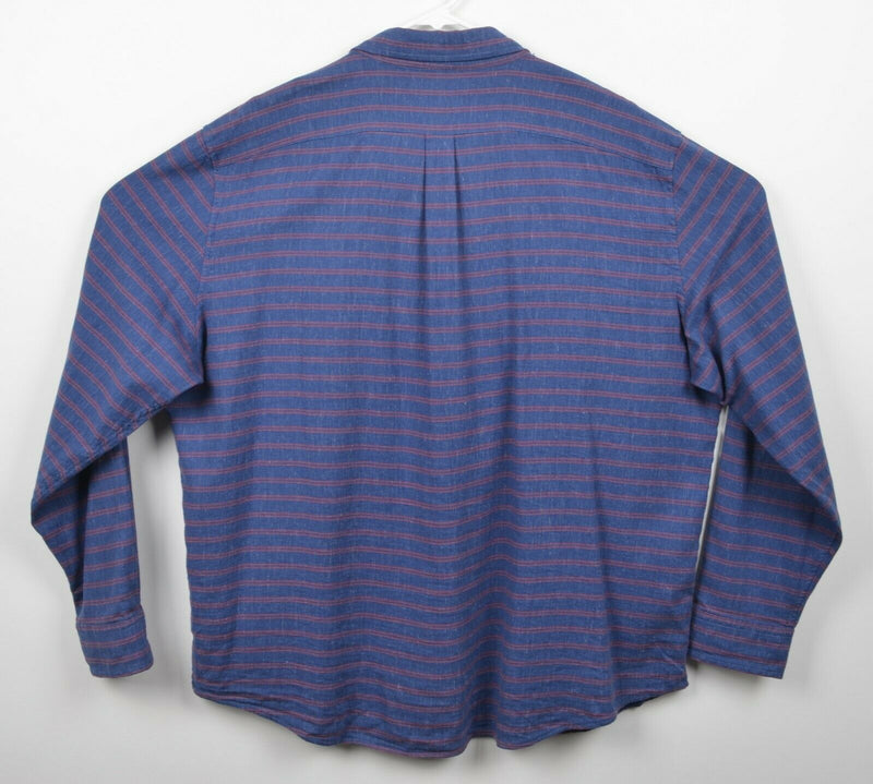 Vineyard Vines Men's Sz XL Slim Linen Blend Navy Blue Red Stripe Longshore Shirt
