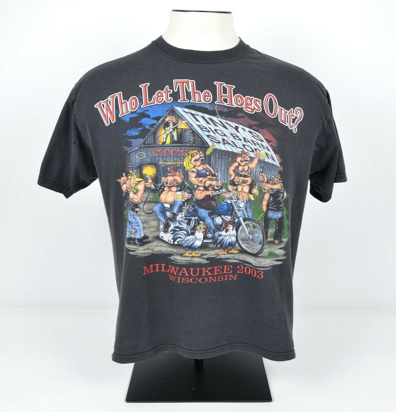 Vintage Harley-Davidson Men's Large "Who Let the Hogs Out" Milwaukee Rally Shirt