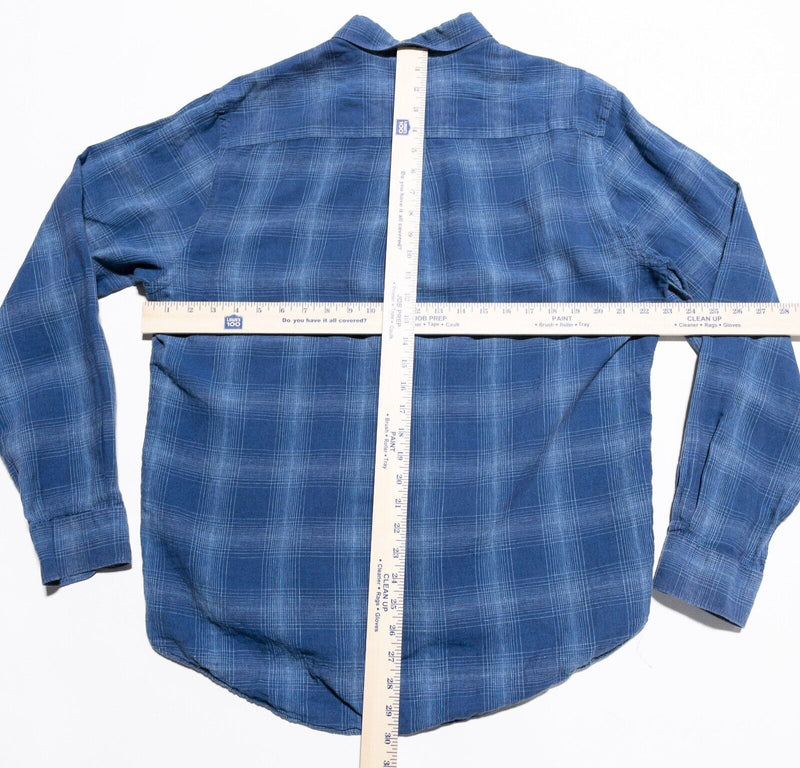 32 Bar Blues Linen Shirt Men's Large Button-Down Long Sleeve Blue Plaid