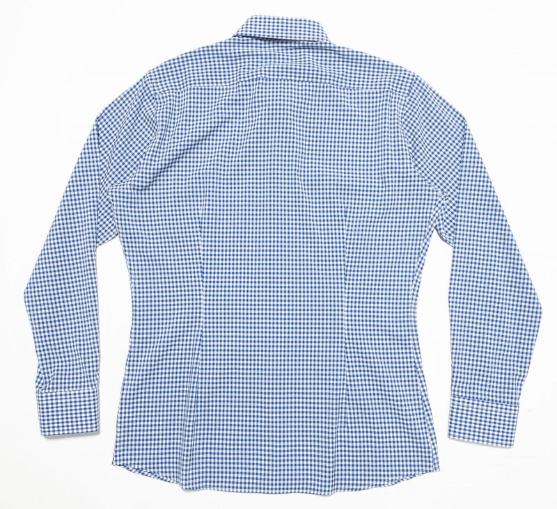State & Liberty Dress Shirt Men's Large Blue White Check Athletic Wicking S&L