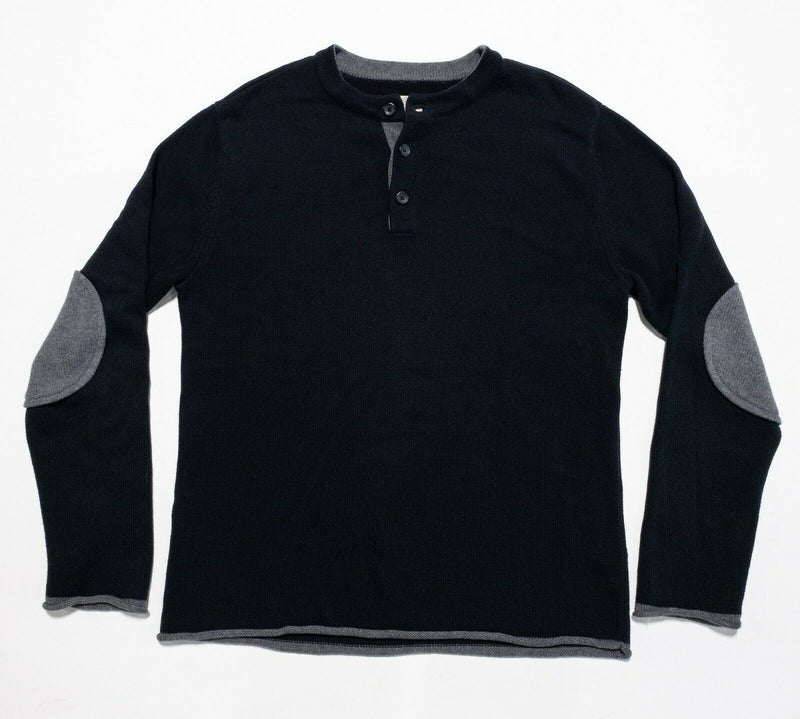 Carbon 2 Cobalt Men Medium Cotton Cashmere Knit Henley Elbow Pads Black Sweater