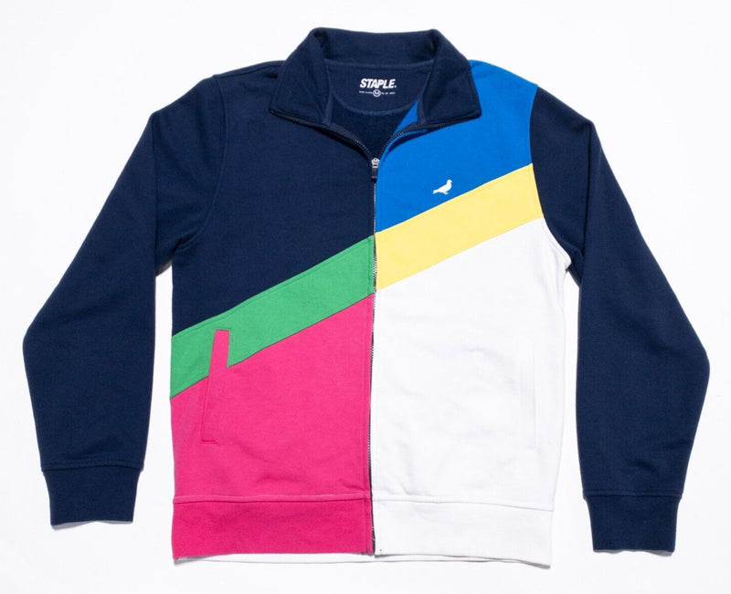 Staple Pigeon Sweatshirt Mens Medium Colorblock Full Zip Blue Pink Logo Colorful
