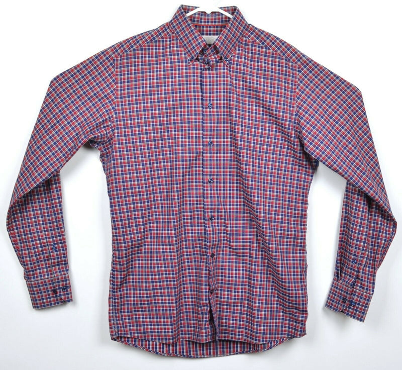 ETON Men's 41/16 Slim (Large) Red Blue Plaid York Button-Down Dress Shirt