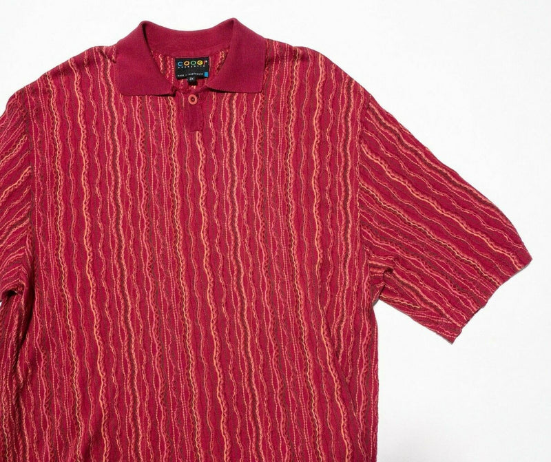 COOGI Polo Shirt 2XL Men's Red Textured 3D Knit Short Sleeve Austrlia