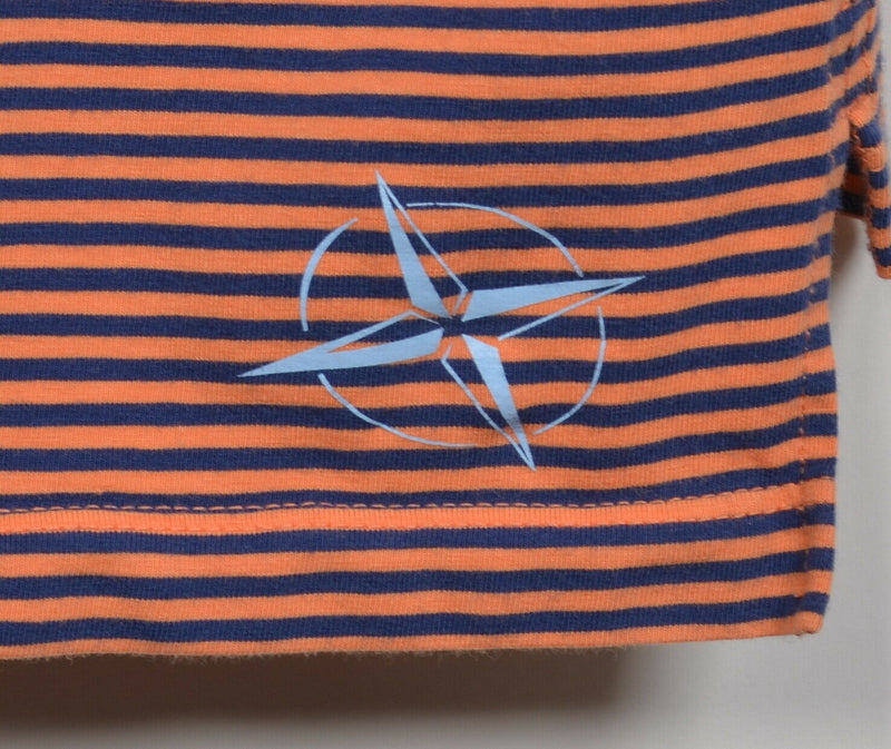 B. Draddy Men's XL Orange Navy Blue Striped Pima Cotton Golf Pocket Polo Shirt