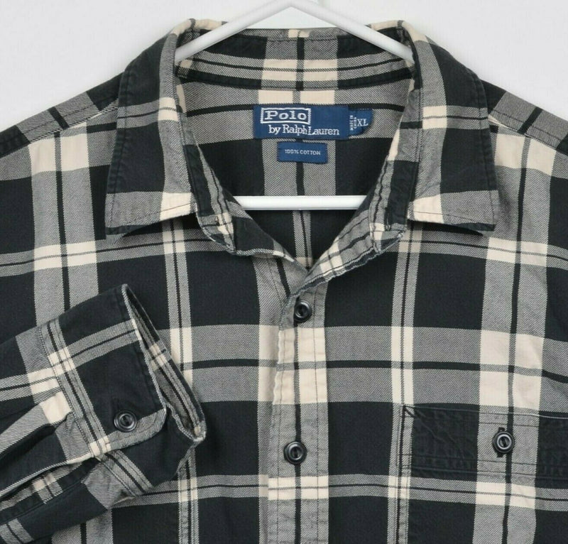 Polo Ralph Lauren Men's XL Black Cream Plaid Button-Front Flannel Shirt