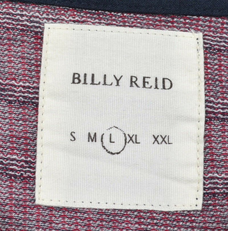 Billy Reid Men's Sz Large Henley Collar Red Textured Stripe Cotton Knit Shirt