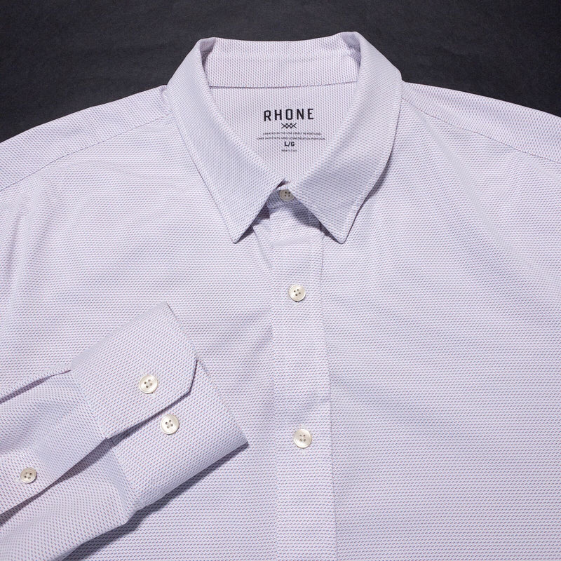 Rhone Commuter Shirt Men's Large Button-Up Wicking Stretch Nylon White Dot