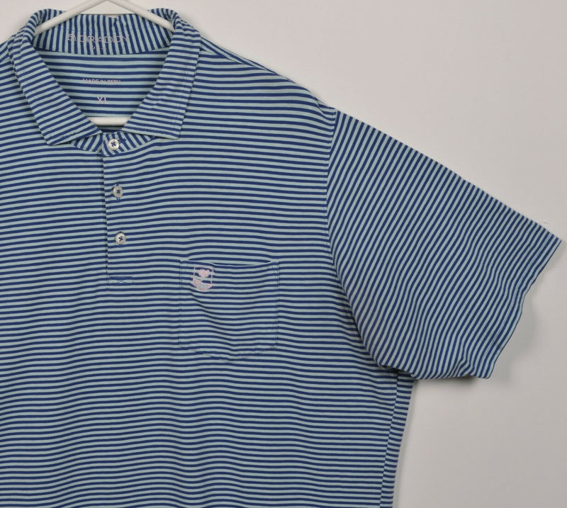 B. Draddy Men's XL Blue Striped Pima Cotton Spandex Golf Pocket Polo Shirt