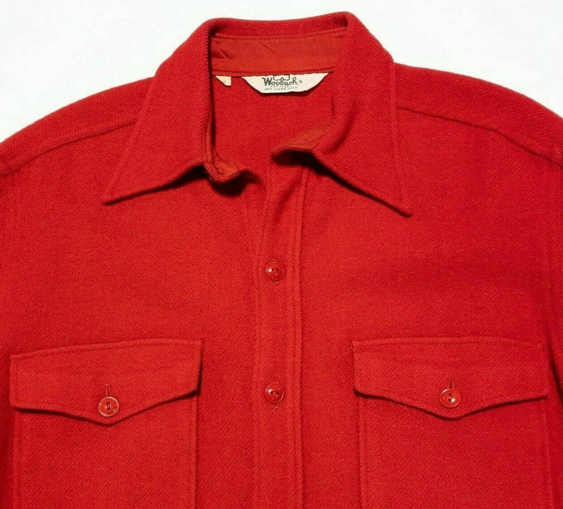 Woolrich Flannel Wool Blend Solid Red Button-Front Vintage 70s Shirt Men's Large