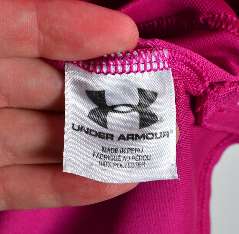 Under Armor Men's Large Regular UA Big Logo Hot Pink HeatGear Wicking Polo Shirt