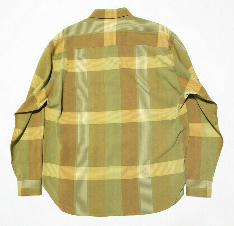 Tommy Bahama Silk Long Sleeve Button-Down Shirt Green Yellow Plaid Men's Medium