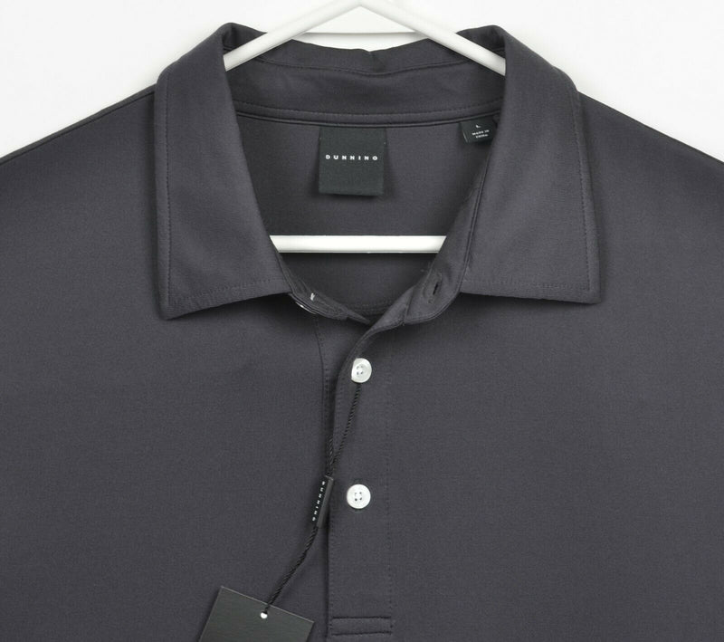 Dunning Golf Men's Large Dark Gray Striped CoolMax Performance Golf Polo Shirt